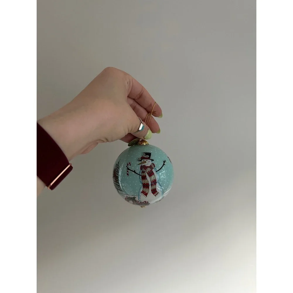 Pier 1 Imports Li Bien Ornament OS Blue EUC 2016 Hand Painted Snowman Glass Ball